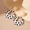 Silver Needle-White Square Dot Drop Earrings