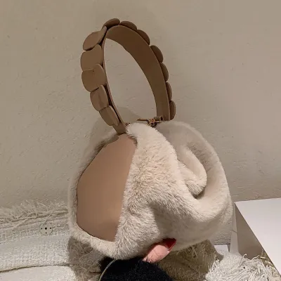 Plush Autumn Winter Women Silk Small Square Handbag with Zipper