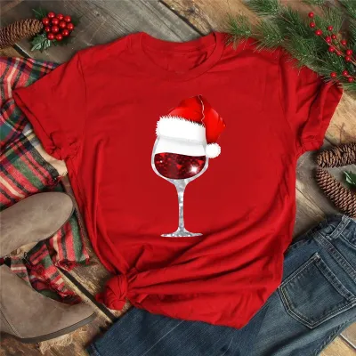 Women Casual Christmas Cartoon Print Short Sleeve T-Shirt, Street Hipster Crewneck Pullover Milk Fiber