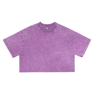 Women Casual Solid Color Round-Neck Short Sleeve Loose Fit Crop Top T-Shirt