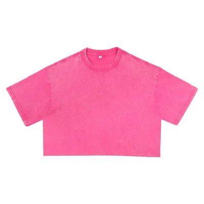Women Casual Solid Color Round-Neck Short Sleeve Loose Fit Crop Top T-Shirt