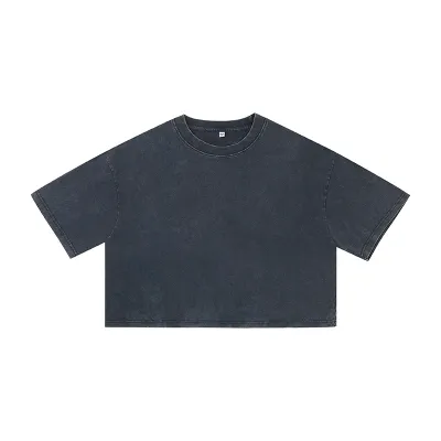 Women Casual Solid Color Round-Neck Short Sleeve Loose Fit Crop Top T-Shirt