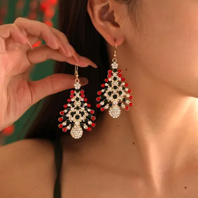 Christmas Fashion Christmas Tree Rhinestone Earrings