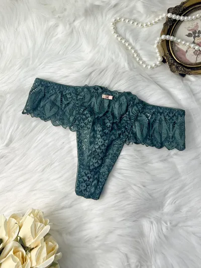 Women Fashion Sexy Solid Color Lace Embroidered Low Waist Cross Thong