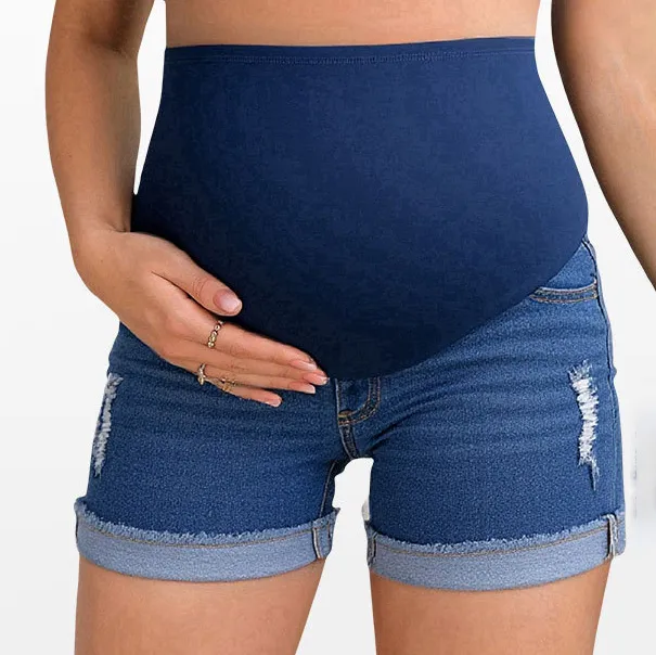 Maternity Denim Shorts - Simple Fashion, Tight Fit, Three-Point Length