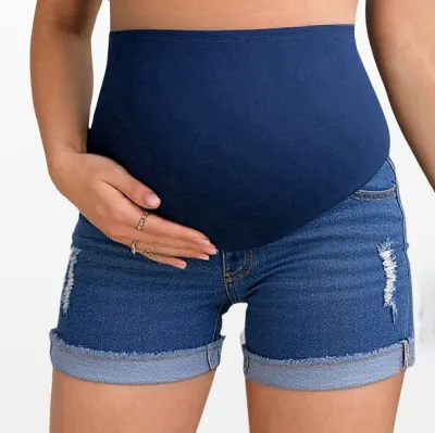 Maternity Denim Shorts - Simple Fashion, Tight Fit, Three-Point Length