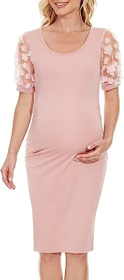 Maternity Casual Floral Round-Neck Long Sleeve Dress with Elastic Waist