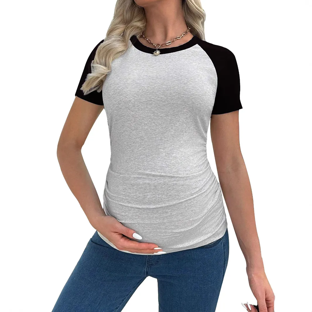 Pregnant Women Casual Contrast Color Short Sleeve T-Shirt