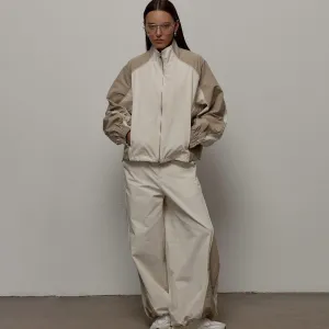 Women Fashion Athleisure Contrast Color Long-Sleeve Zipper Coat Drawstring Pants Two-Piece Set