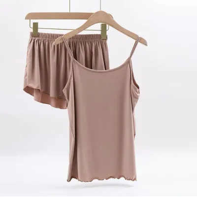 Women's Casual Solid Color Camisole and Loose Shorts Pajama Set