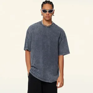 Men Fashion Retro Batik Round Neck Short Sleeve Solid Color T-Shirt