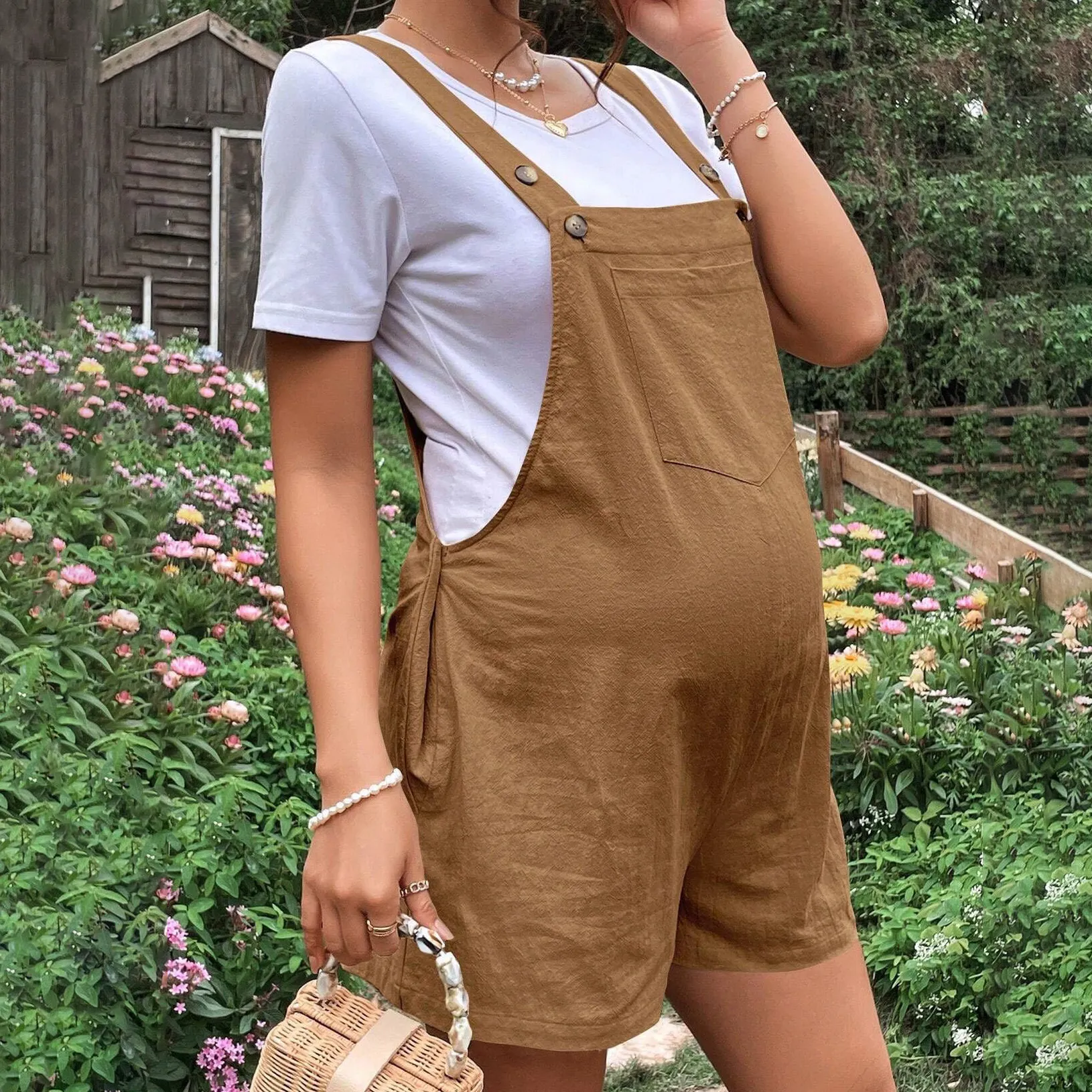 Pregnant Women Casual Solid Color Breathable Adjustable Rompers