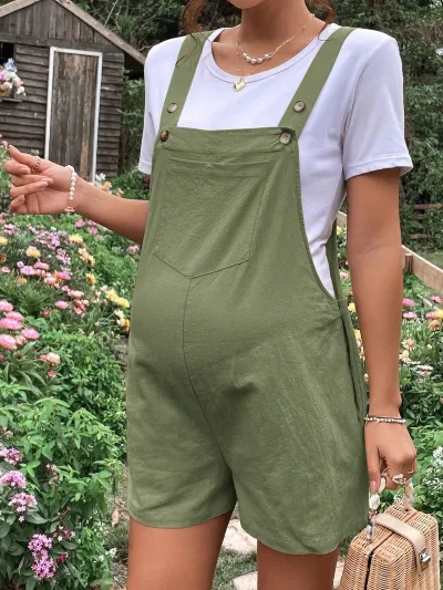 Pregnant Women Casual Solid Color Breathable Adjustable Rompers