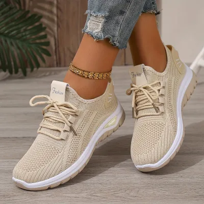 Women Fashion Casual Solid Color Breathable Flying Weaving Sneaker