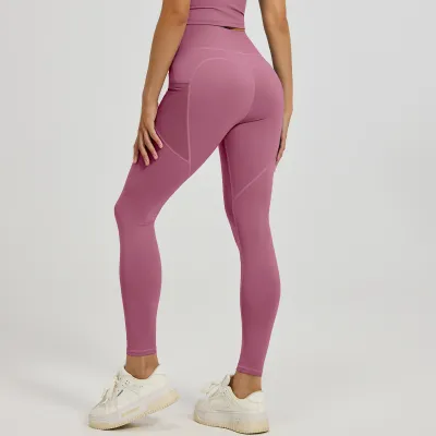 Women High Waist Tight Yoga Sports Leggings Solid Color Polyester