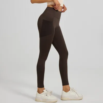 Women High Waist Tight Yoga Sports Leggings Solid Color Polyester