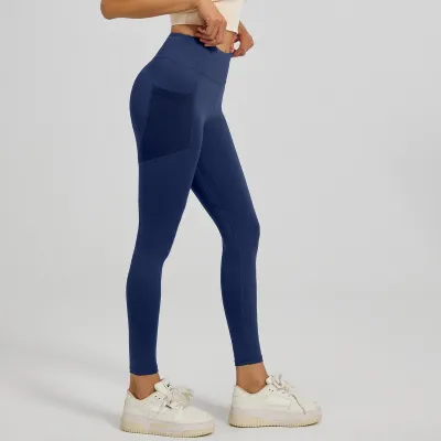 Women High Waist Tight Yoga Sports Leggings Solid Color Polyester
