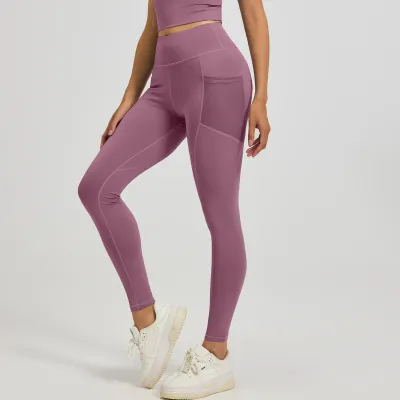 Women High Waist Tight Yoga Sports Leggings Solid Color Polyester