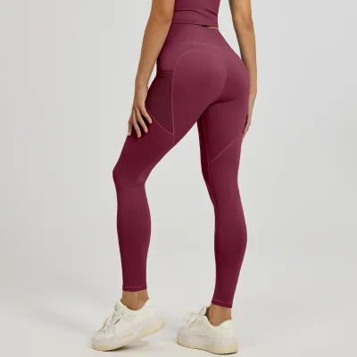 Women High Waist Tight Yoga Sports Leggings Solid Color Polyester