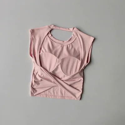 Women Sexy Solid Color Short-Sleeve Backless Sports T-Shirt