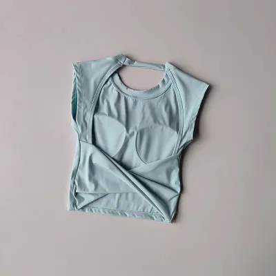 Women Sexy Solid Color Short-Sleeve Backless Sports T-Shirt