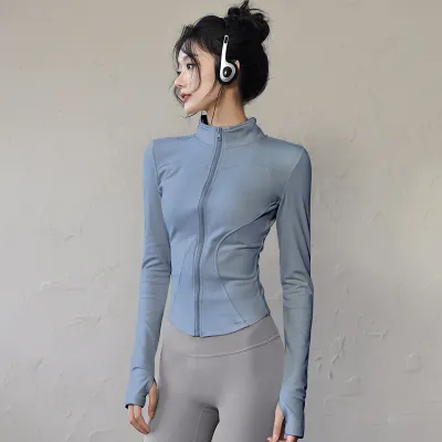 Women's Quick-Drying Zipper Yoga Top - Casual Long-Sleeve Sportswear