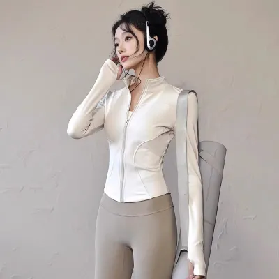 Women's Quick-Drying Zipper Yoga Top - Casual Long-Sleeve Sportswear