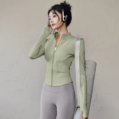 Women's Quick-Drying Zipper Yoga Top - Casual Long-Sleeve Sportswear