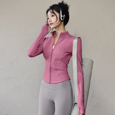 Women's Quick-Drying Zipper Yoga Top - Casual Long-Sleeve Sportswear