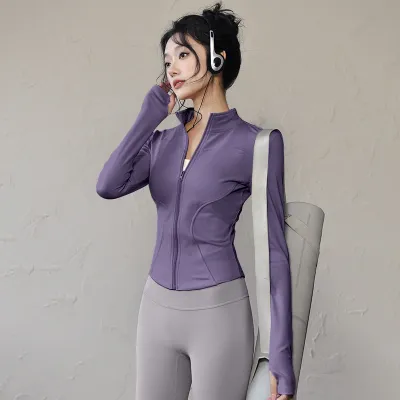 Women's Quick-Drying Zipper Yoga Top - Casual Long-Sleeve Sportswear