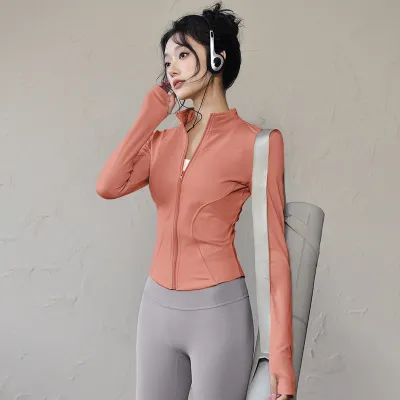 Women's Quick-Drying Zipper Yoga Top - Casual Long-Sleeve Sportswear