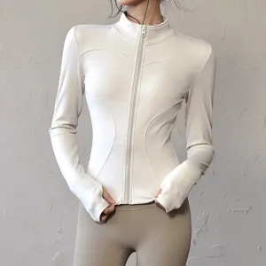 Women's Quick-Drying Zipper Yoga Top - Casual Long-Sleeve Sportswear