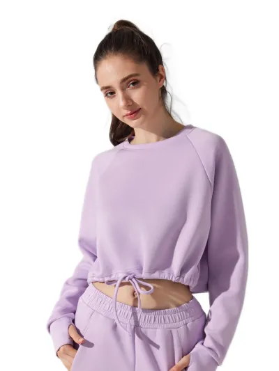 Women Casual Solid Color Long Sleeve Drawstring Sports Sweatshirt