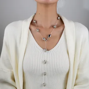 Women Fashion Retro Irregular Geometric Imitation Pearl Long Chain Necklace