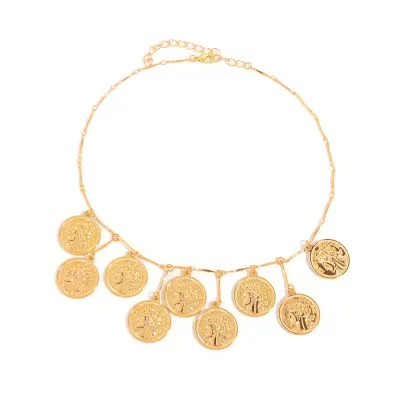 Women's Fashion Retro Round Cake Water Drop Pendant Necklace