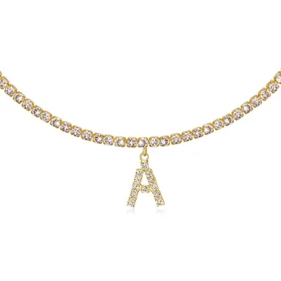 Women's Rhinestone 26 Alphabet Letter Pendant Necklace Alloy Claw Chain