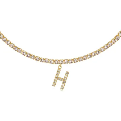Women's Rhinestone 26 Alphabet Letter Pendant Necklace Alloy Claw Chain
