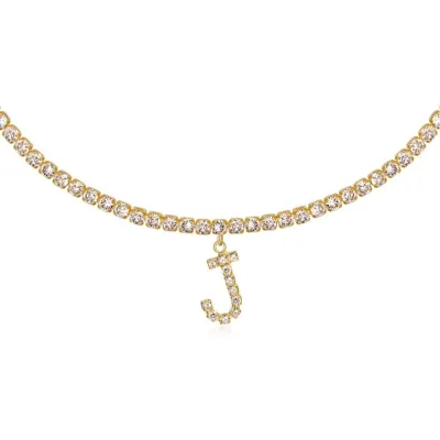 Women's Rhinestone 26 Alphabet Letter Pendant Necklace Alloy Claw Chain