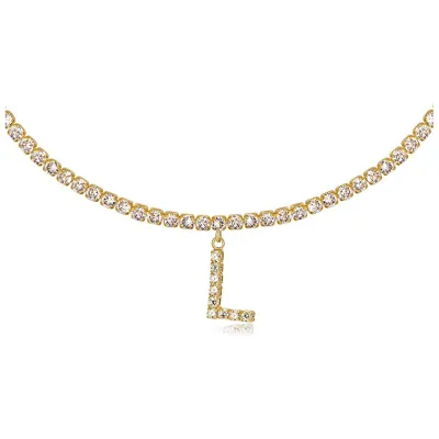 Women's Rhinestone 26 Alphabet Letter Pendant Necklace Alloy Claw Chain