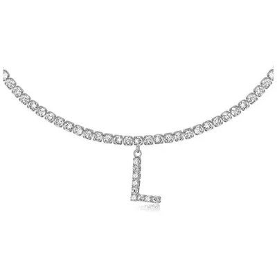 Women's Rhinestone 26 Alphabet Letter Pendant Necklace Alloy Claw Chain