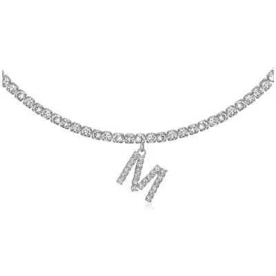 Women's Rhinestone 26 Alphabet Letter Pendant Necklace Alloy Claw Chain