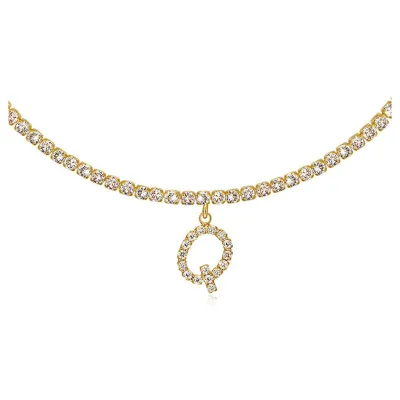 Women's Rhinestone 26 Alphabet Letter Pendant Necklace Alloy Claw Chain