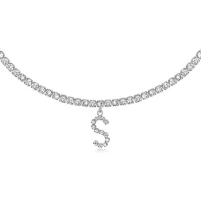 Women's Rhinestone 26 Alphabet Letter Pendant Necklace Alloy Claw Chain