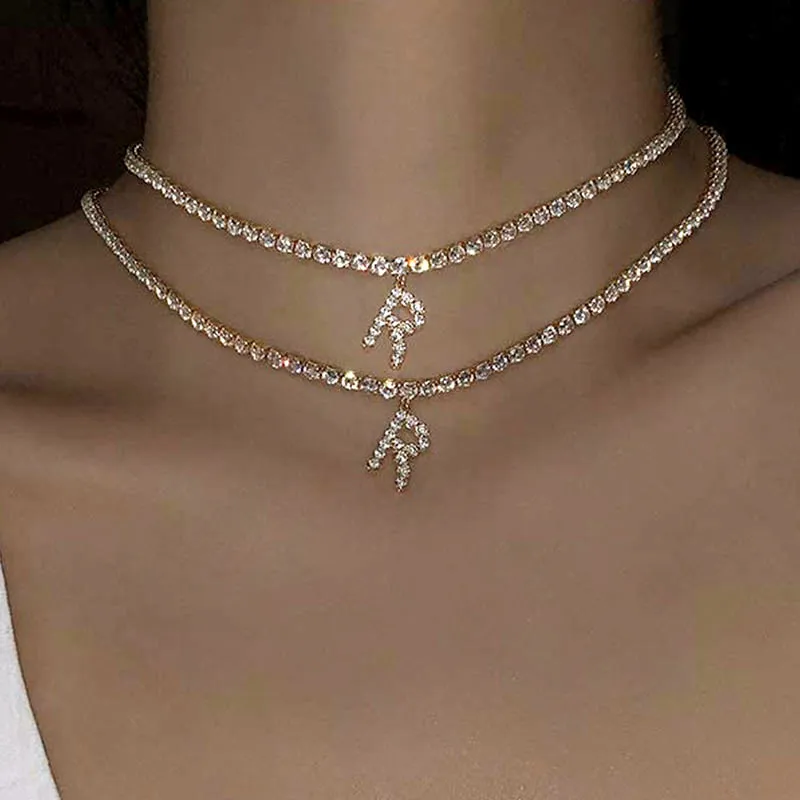 Women's Rhinestone 26 Alphabet Letter Pendant Necklace Alloy Claw Chain