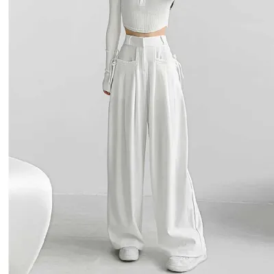Women Spring And Autumn Casual Chic Wide Leg Pants High Waist Street Hipster