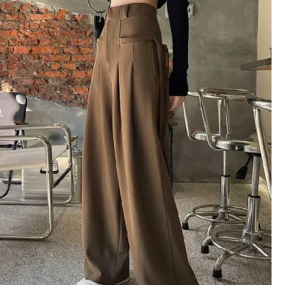 Women Spring And Autumn Casual Chic Wide Leg Pants High Waist Street Hipster