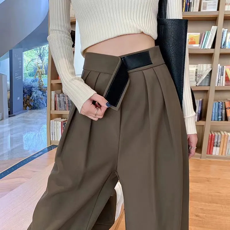 Casual Women Solid Color Velcro Closure Wide-Leg Pants