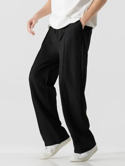 Men's Casual Linen Style Solid Color Loose Straight Leg Pants