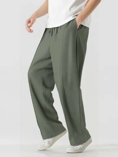 Men's Casual Linen Style Solid Color Loose Straight Leg Pants