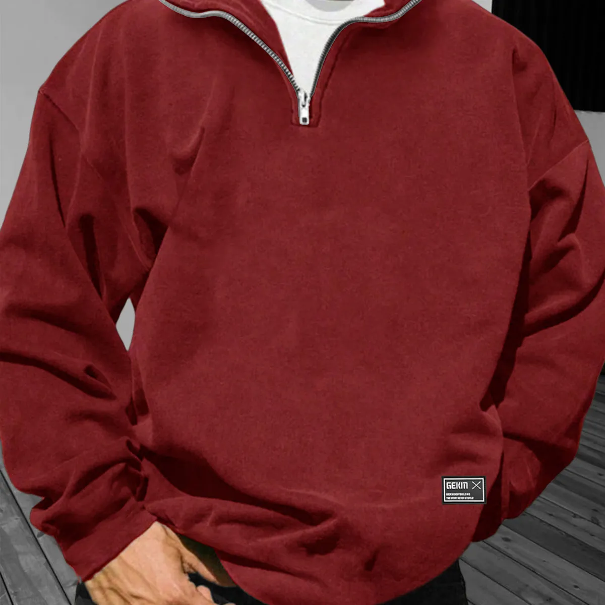 Men Fashion Casual Autumn Winter Half Zipper Fleece Long Sleeve Sweatshirt
